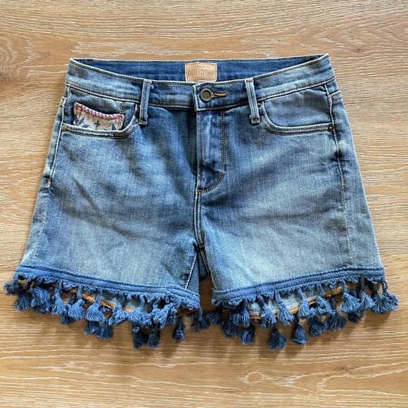 DRIFTWOOD Pants - Driftwood Connie Embroidered Fringe Jean Shorts Boho Festival Stage Coach